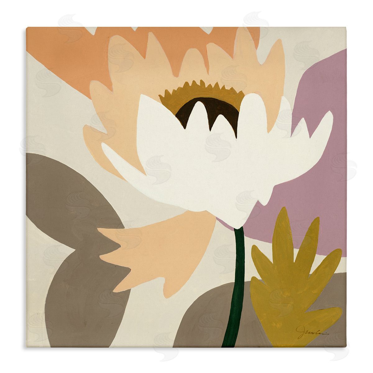 Liz Jardine Contemporary Floral Shapes Stretched Canvas Wall Art Print
