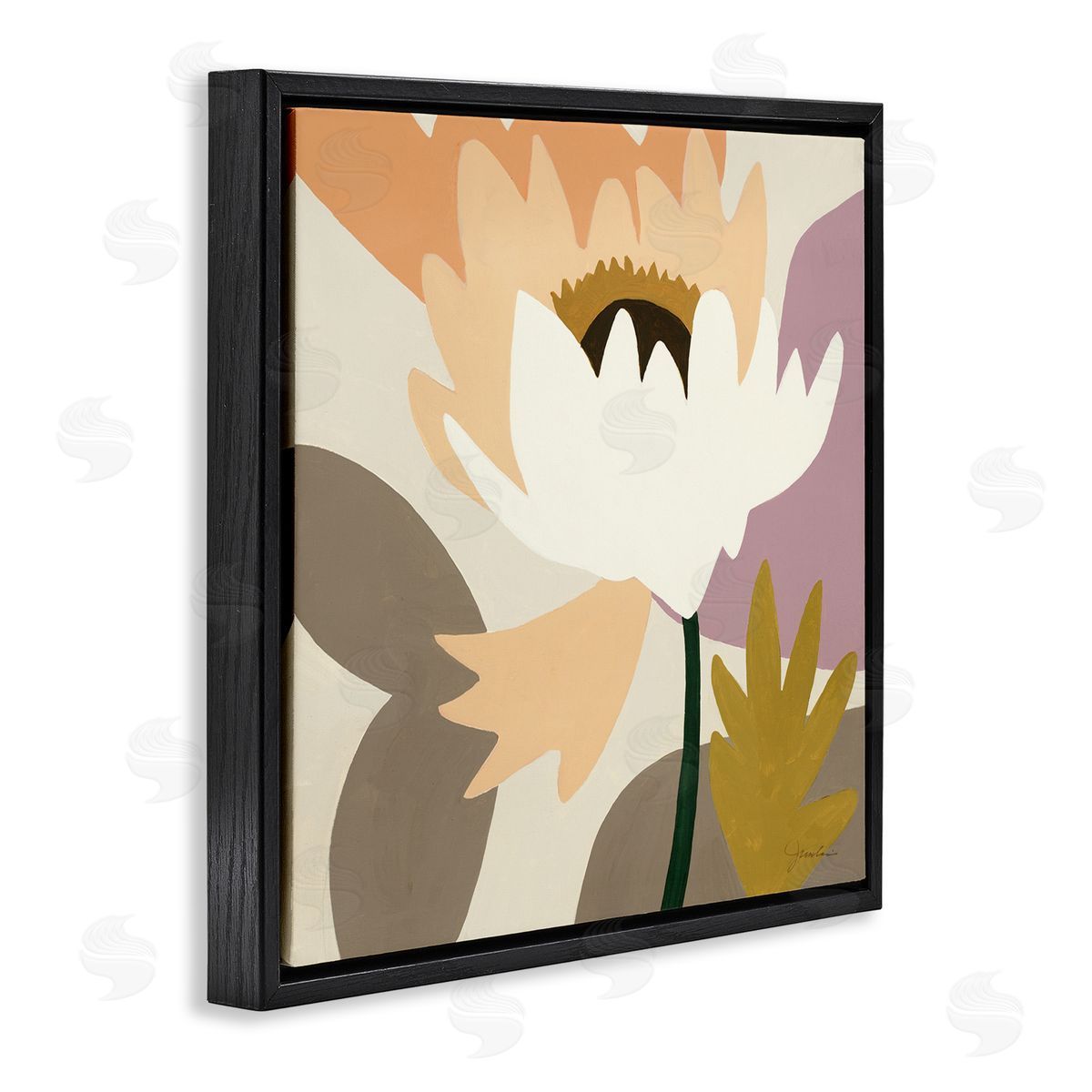 Liz Jardine Contemporary Floral Shapes Black Floating Frame Canvas Wall Art Print