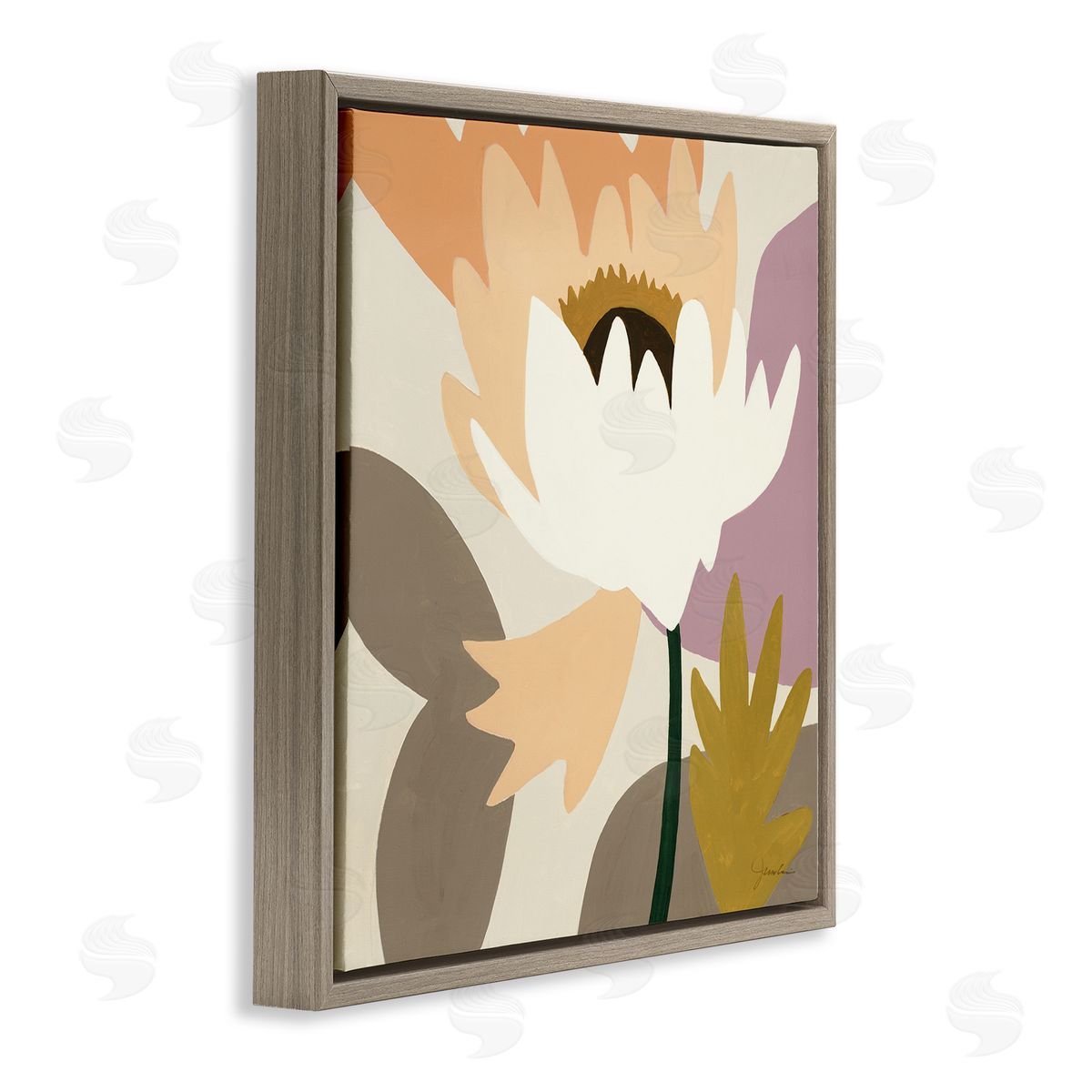 Liz Jardine Contemporary Floral Shapes Brown Floating Frame Canvas Wall Art Print