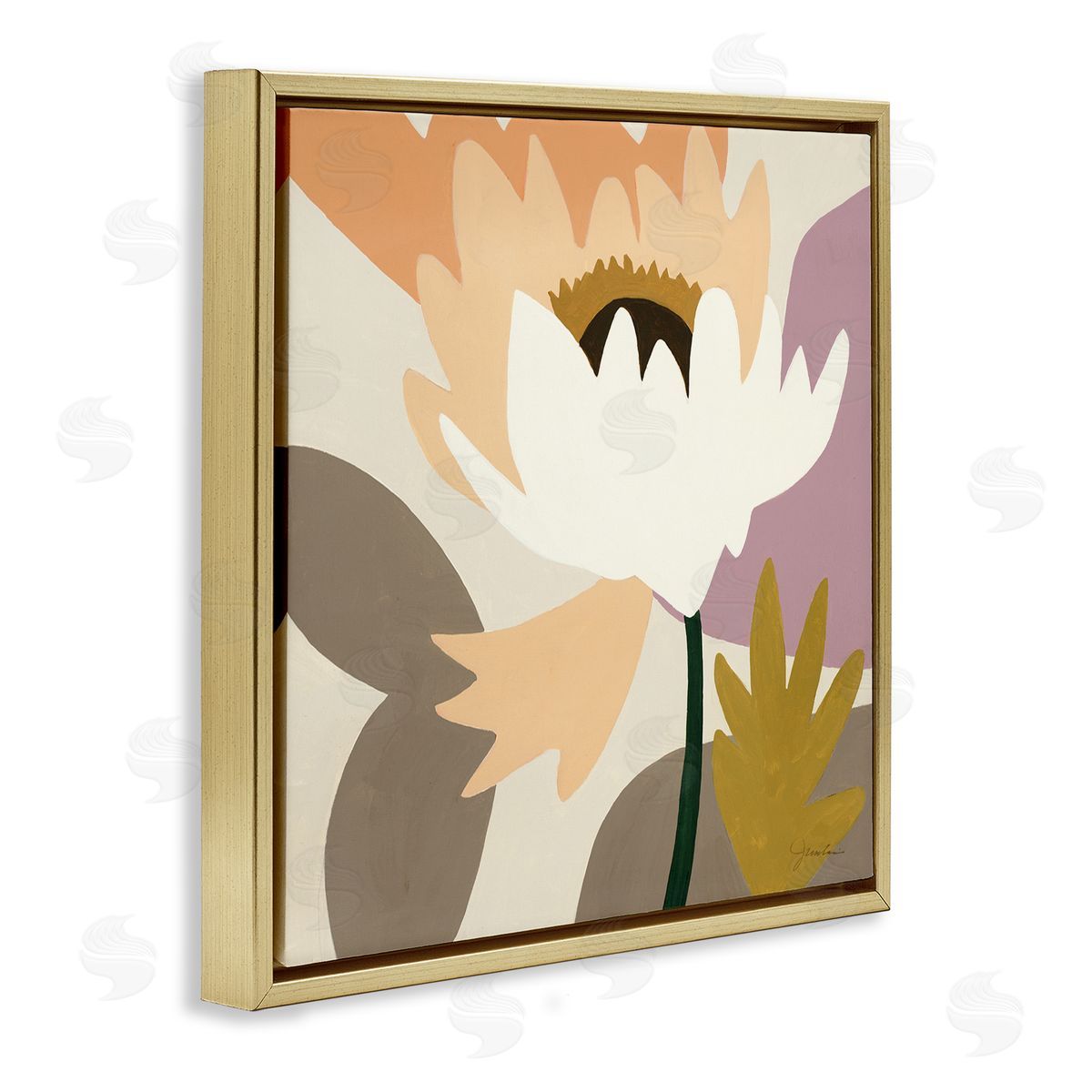 Liz Jardine Contemporary Floral Shapes Gold Floating Frame Canvas Wall Art Print