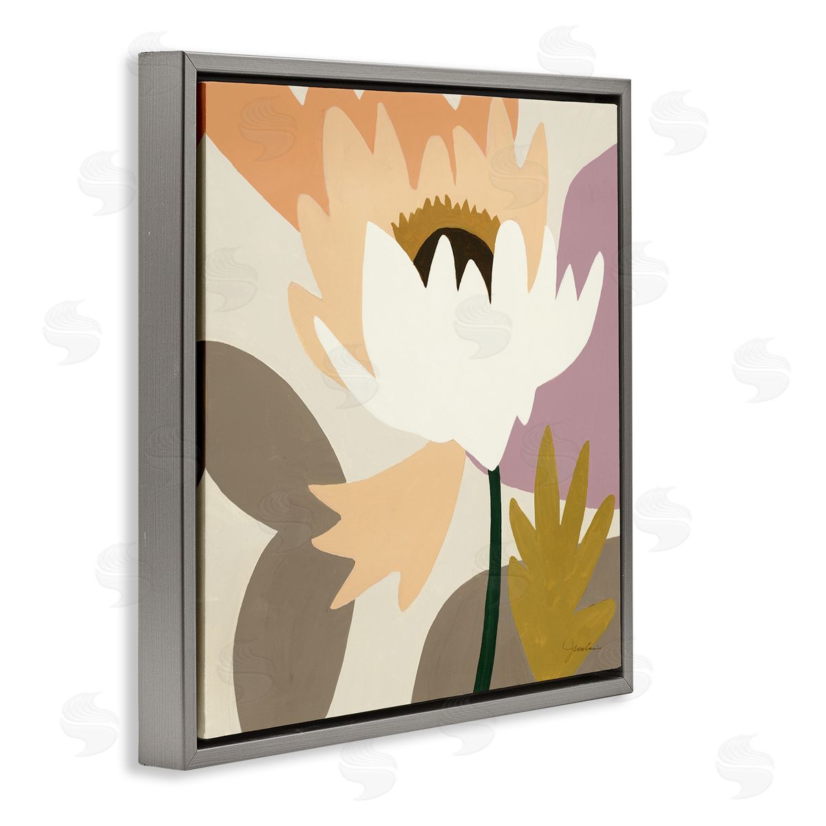 Liz Jardine Contemporary Floral Shapes Gray Floating Frame Canvas Wall Art Print
