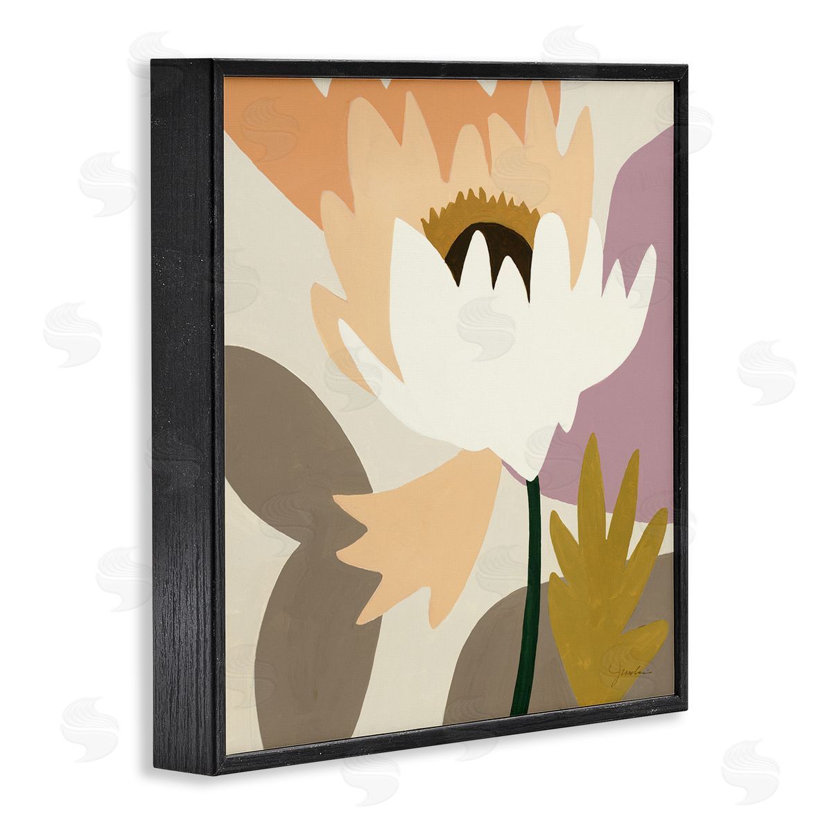 Liz Jardine Contemporary Floral Shapes Black Framed Glicee Wall Art Print