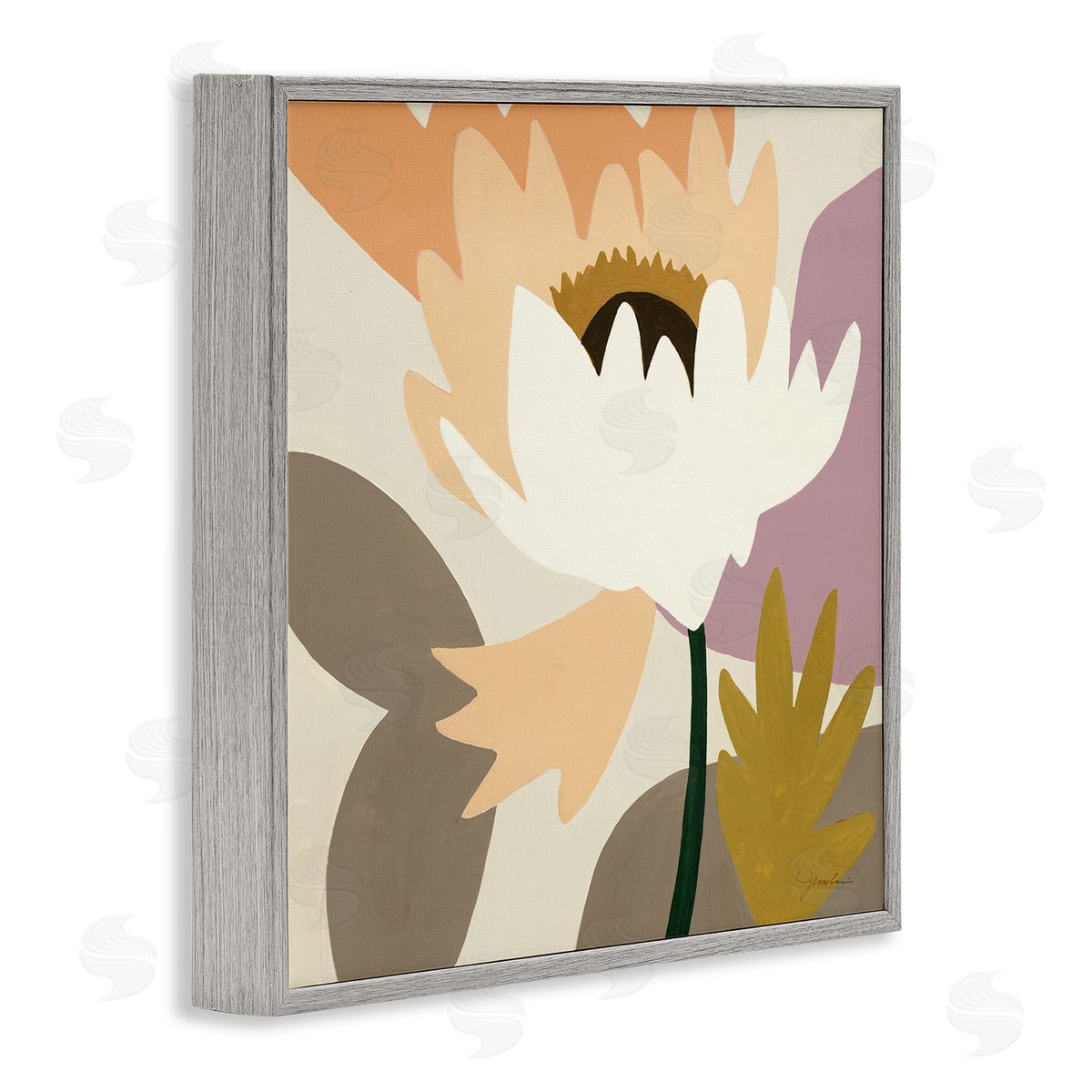 Liz Jardine Contemporary Floral Shapes Gray Framed Glicee Wall Art Print