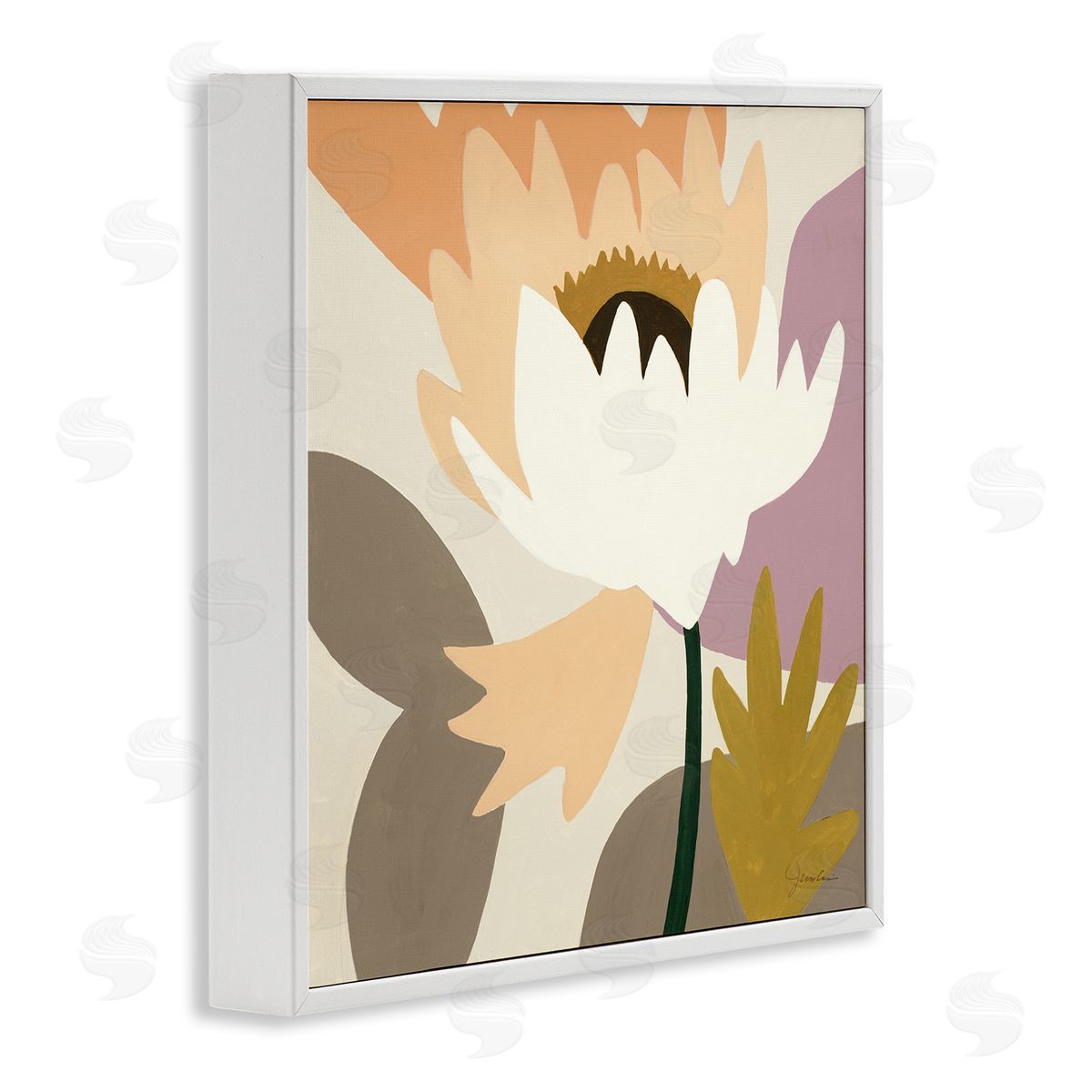 Liz Jardine Contemporary Floral Shapes White Framed Glicee Wall Art Print
