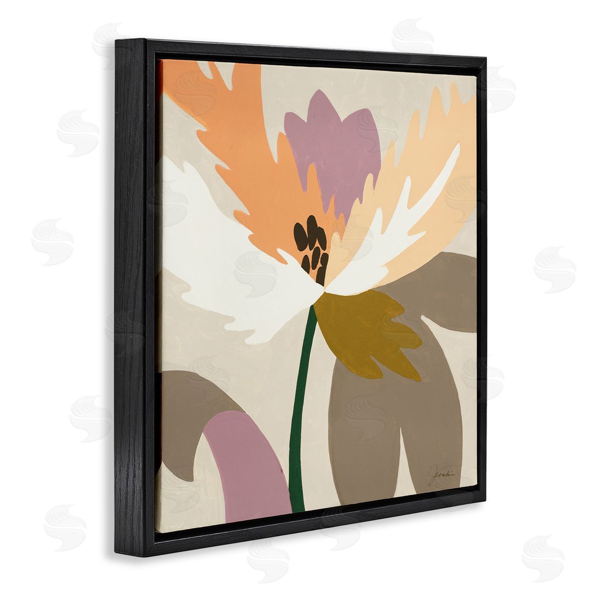Liz Jardine Geometric Flower Petal Shapes Black Floating Frame Canvas Wall Art Print