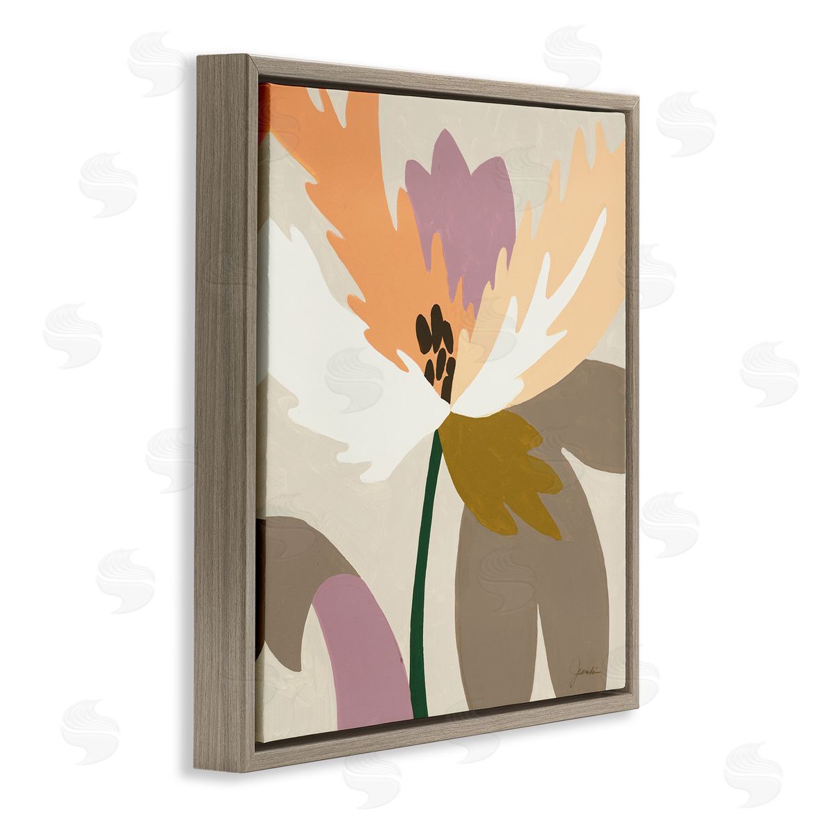 Liz Jardine Geometric Flower Petal Shapes Brown Floating Frame Canvas Wall Art Print