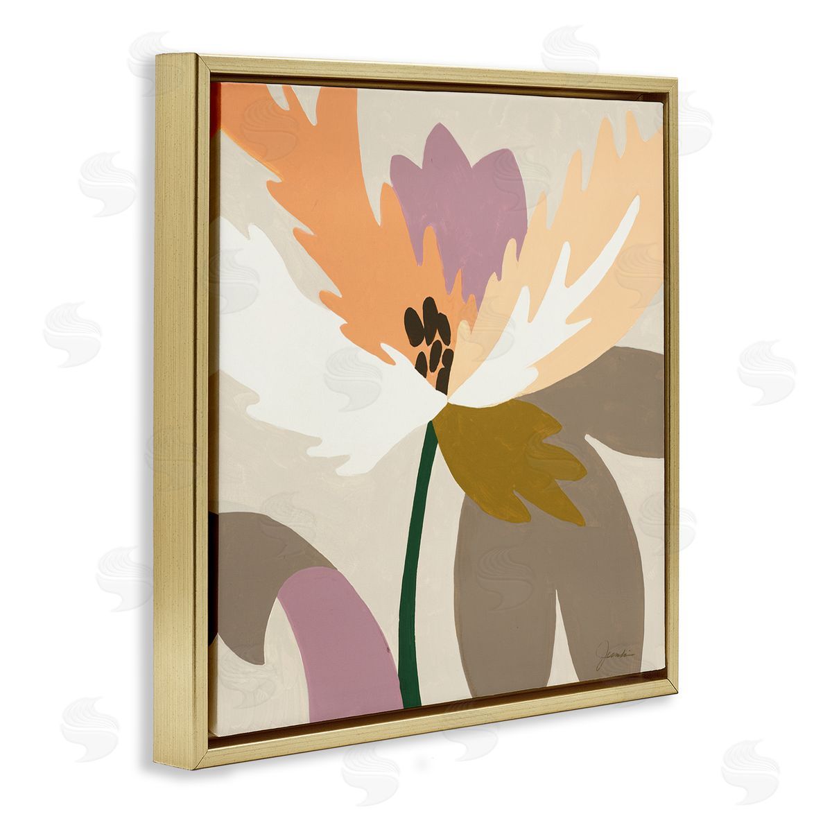 Liz Jardine Geometric Flower Petal Shapes Gold Floating Frame Canvas Wall Art Print