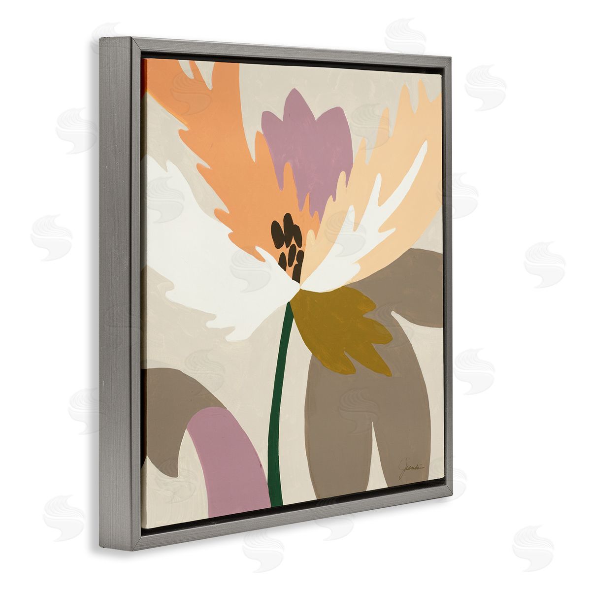 Liz Jardine Geometric Flower Petal Shapes Gray Floating Frame Canvas Wall Art Print