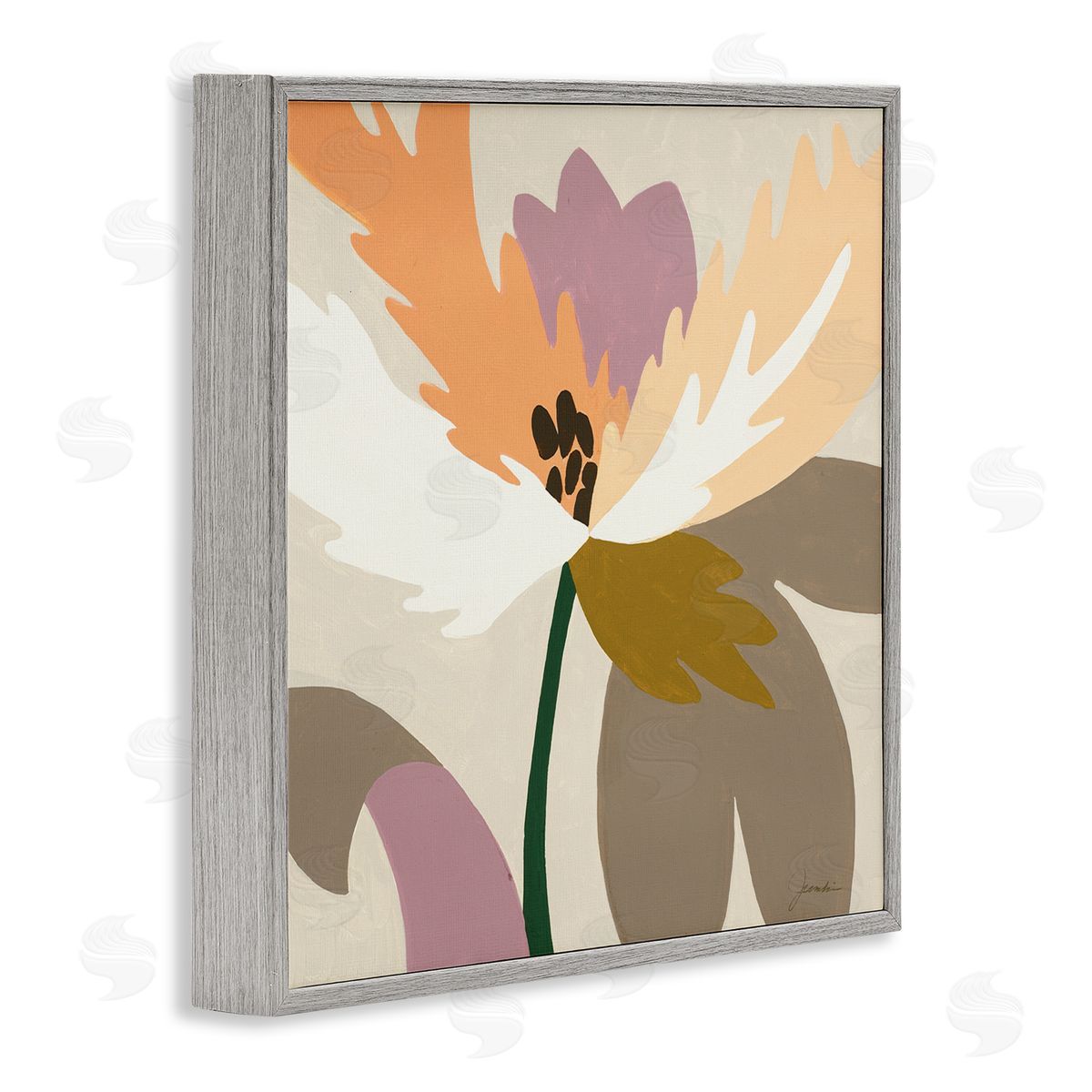 Liz Jardine Geometric Flower Petal Shapes Gray Framed Glicee Wall Art Print