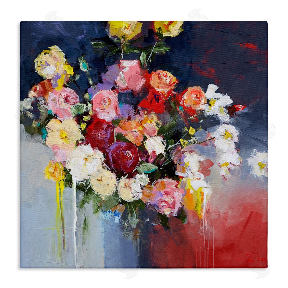 Craig Trewin Penny Urban Paint Drip Flower Arrangement Stretched Canvas Wall Art Print
