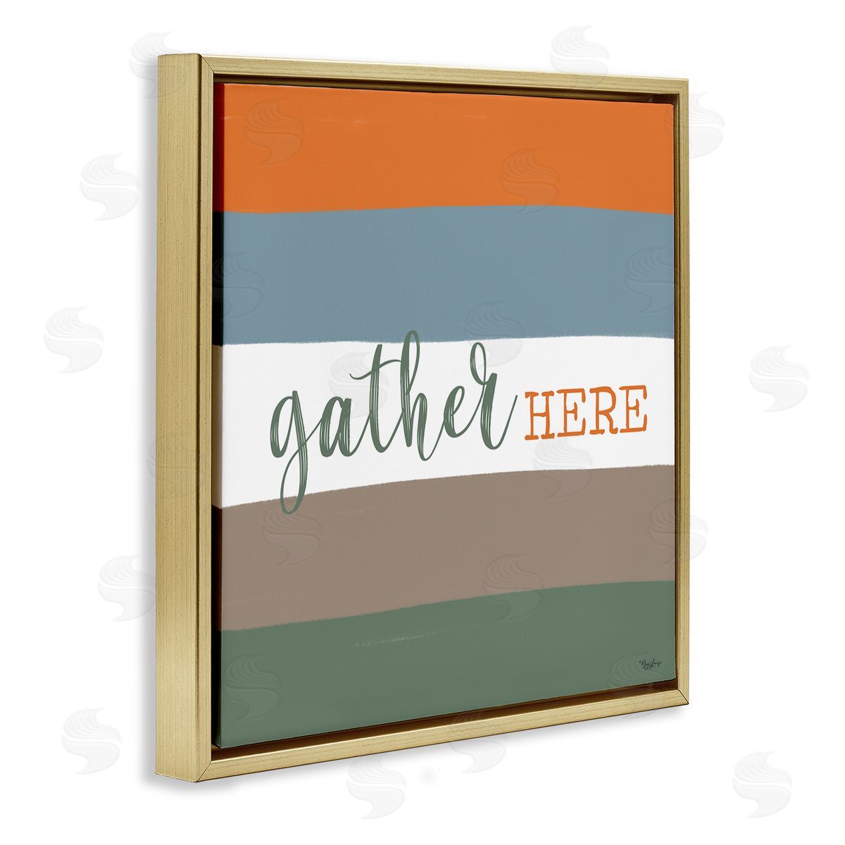 Gigi Louise Gather Here Fall Stripes Gold Floating Frame Canvas Wall Art Print