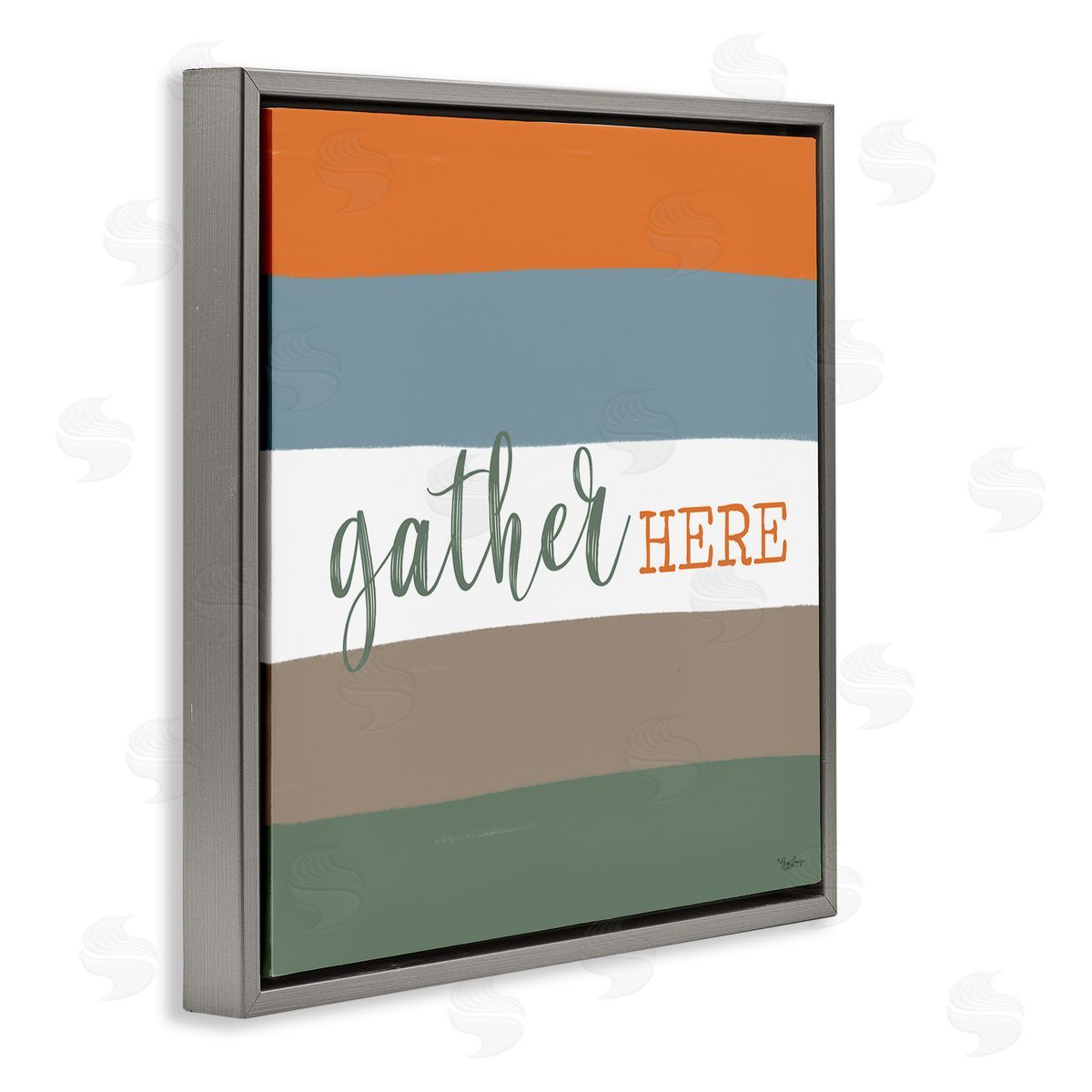 Gigi Louise Gather Here Fall Stripes Gray Floating Frame Canvas Wall Art Print
