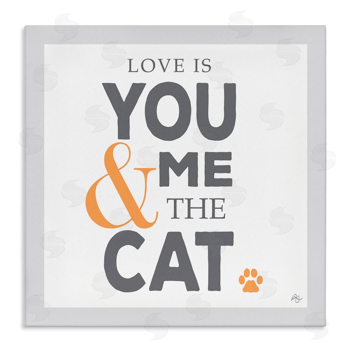 K. Kaufman Love Is You Me & The Cat Phrase Stretched Canvas Wall Art Print