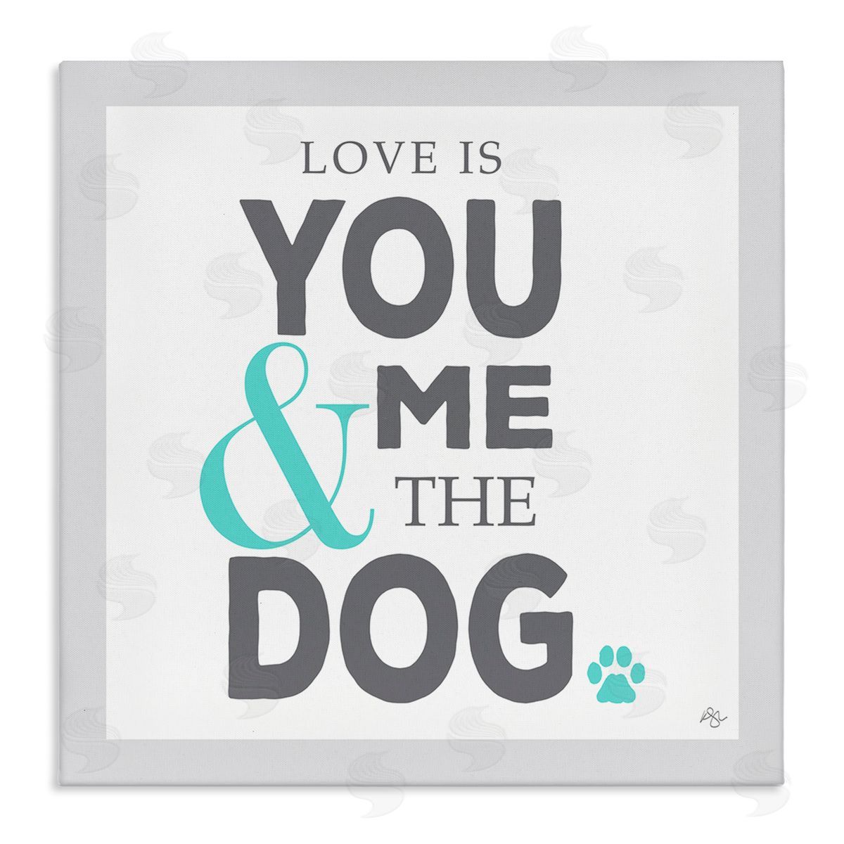 K. Kaufman Love Is You Me & The Dog Phrase Stretched Canvas Wall Art Print