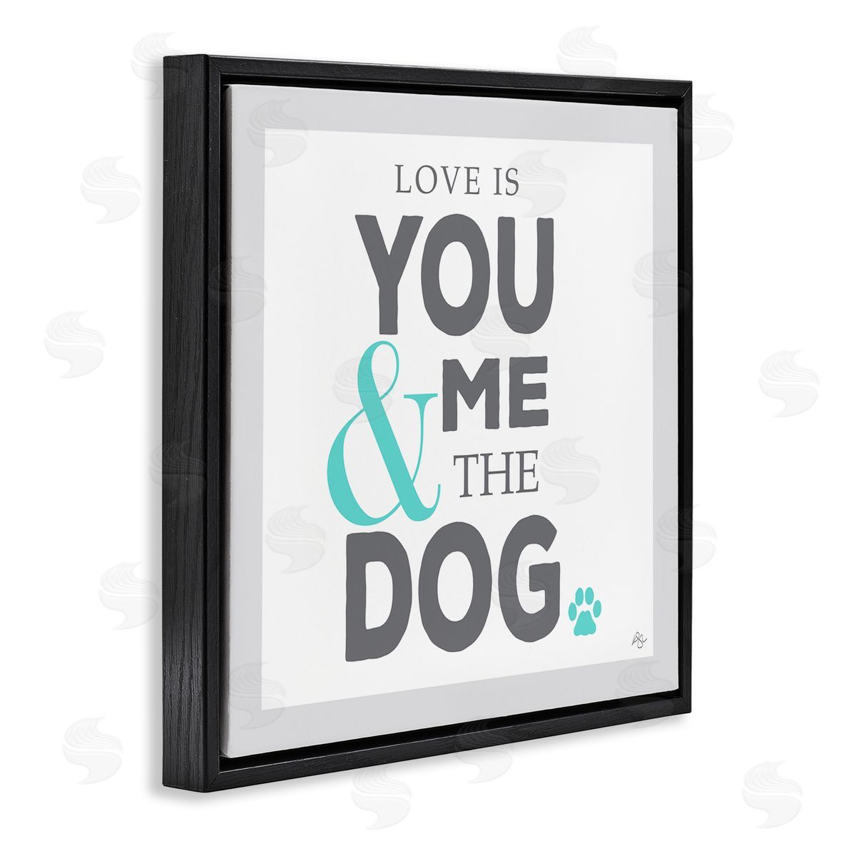 K. Kaufman Love Is You Me & The Dog Phrase Black Floating Frame Canvas Wall Art Print
