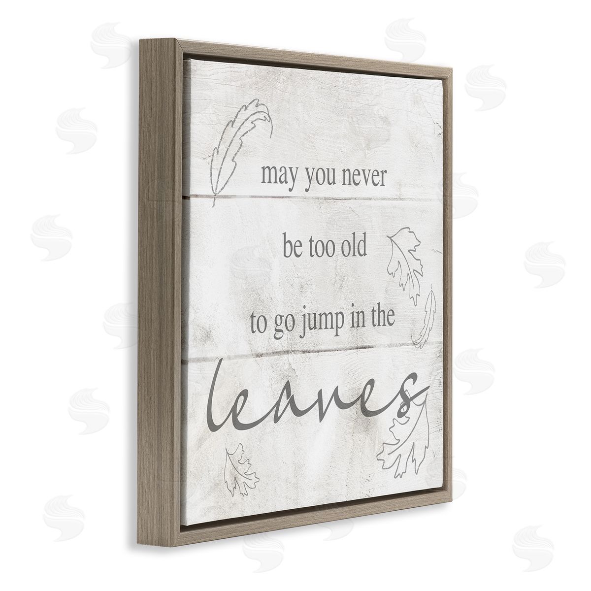 Stupell Studio Jump In The Leaves Autumn Phrase Brown Floating Frame Canvas Wall Art Print