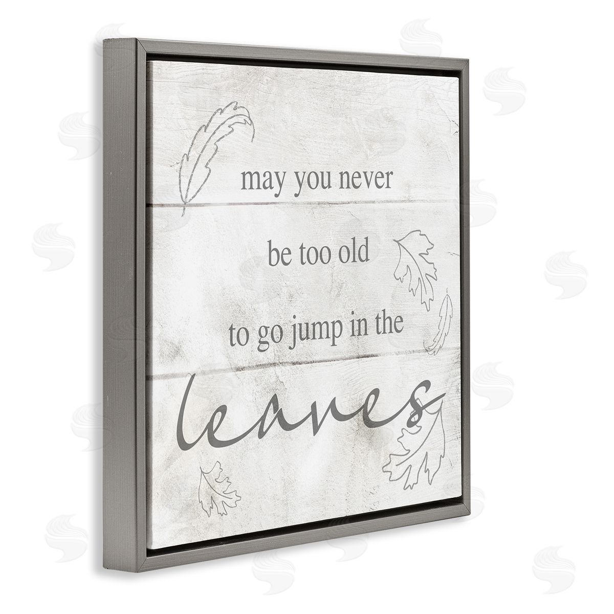 Stupell Studio Jump In The Leaves Autumn Phrase Gray Floating Frame Canvas Wall Art Print
