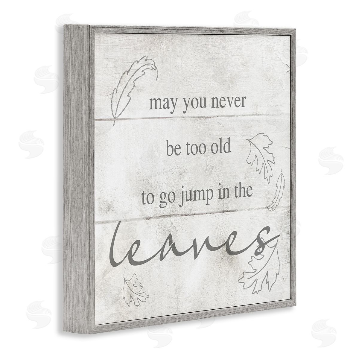 Stupell Studio Jump In The Leaves Autumn Phrase Gray Framed Glicee Wall Art Print