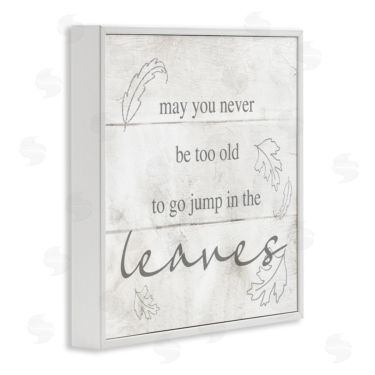 Stupell Studio Jump In The Leaves Autumn Phrase White Framed Glicee Wall Art Print