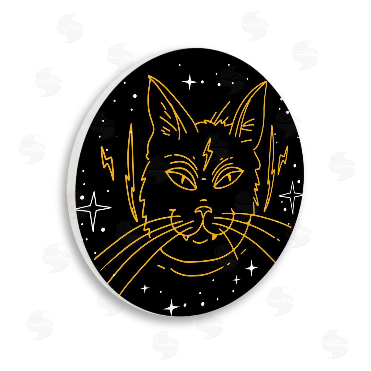 Stupell Studio Yellow Outline Lightning Bolt Cat Wooden Wall Plaque Art Print