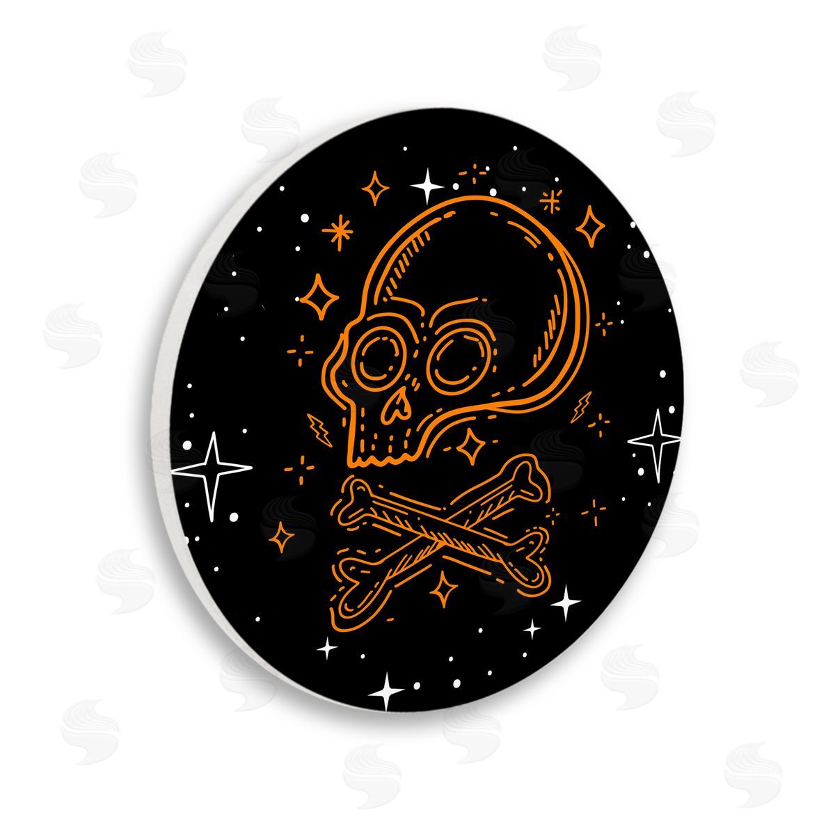 Stupell Studio Orange Skull Crossbones Halloween Wooden Wall Plaque Art Print
