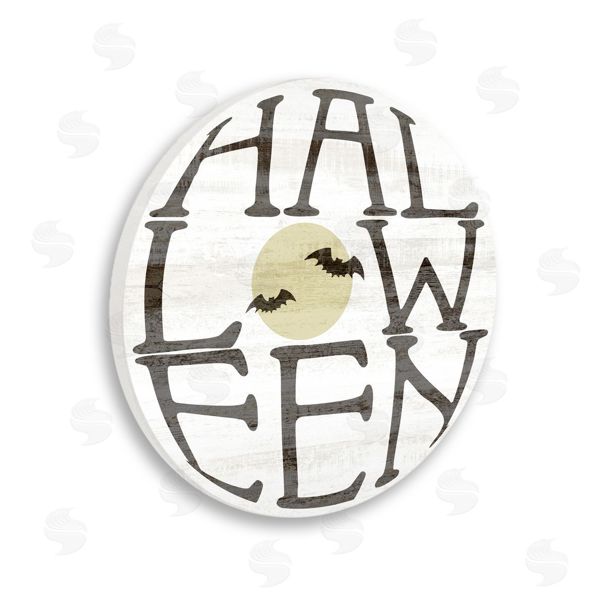 Stupell Studio Round Halloween Bats Word Wooden Wall Plaque Art Print