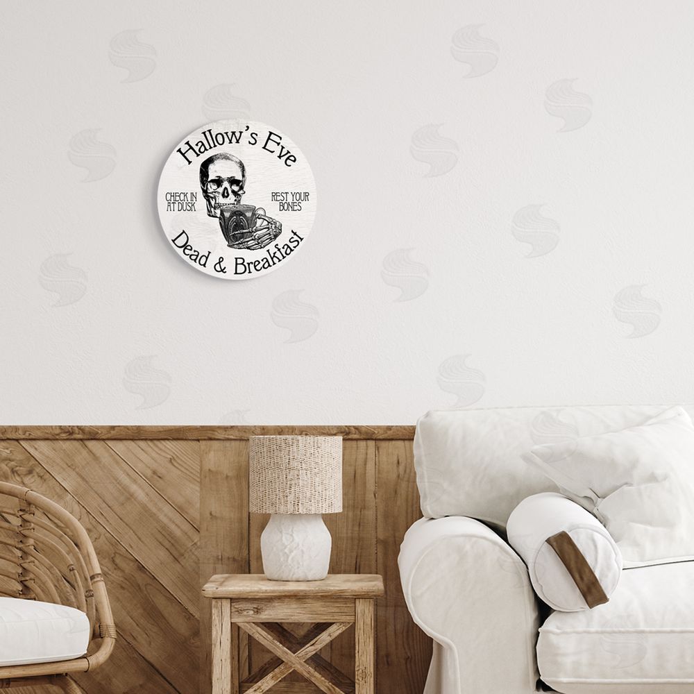 Stupell Studio Hallow's Eve Dead & Breakfast Sign Round Wall Plaque Art Print in Room