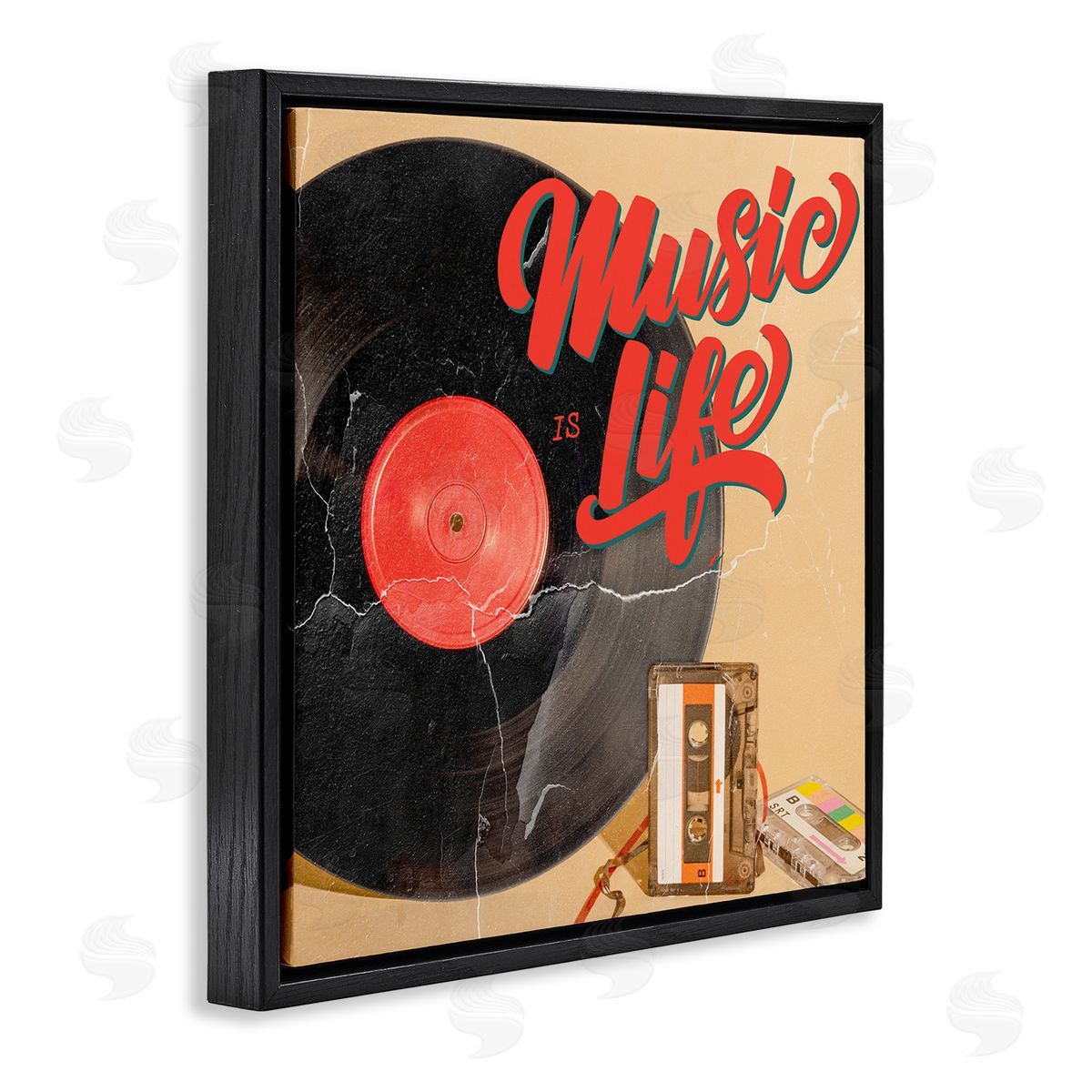 Kim Allen Music Is Life Vintage Cassette Black Floating Frame Canvas Wall Art Print