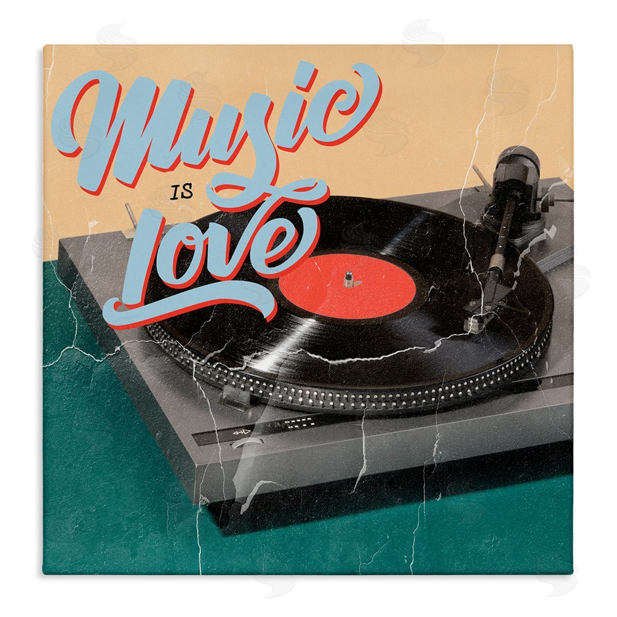 Kim Allen Vintage Music Is Love Turntable Stretched Canvas Wall Art Print