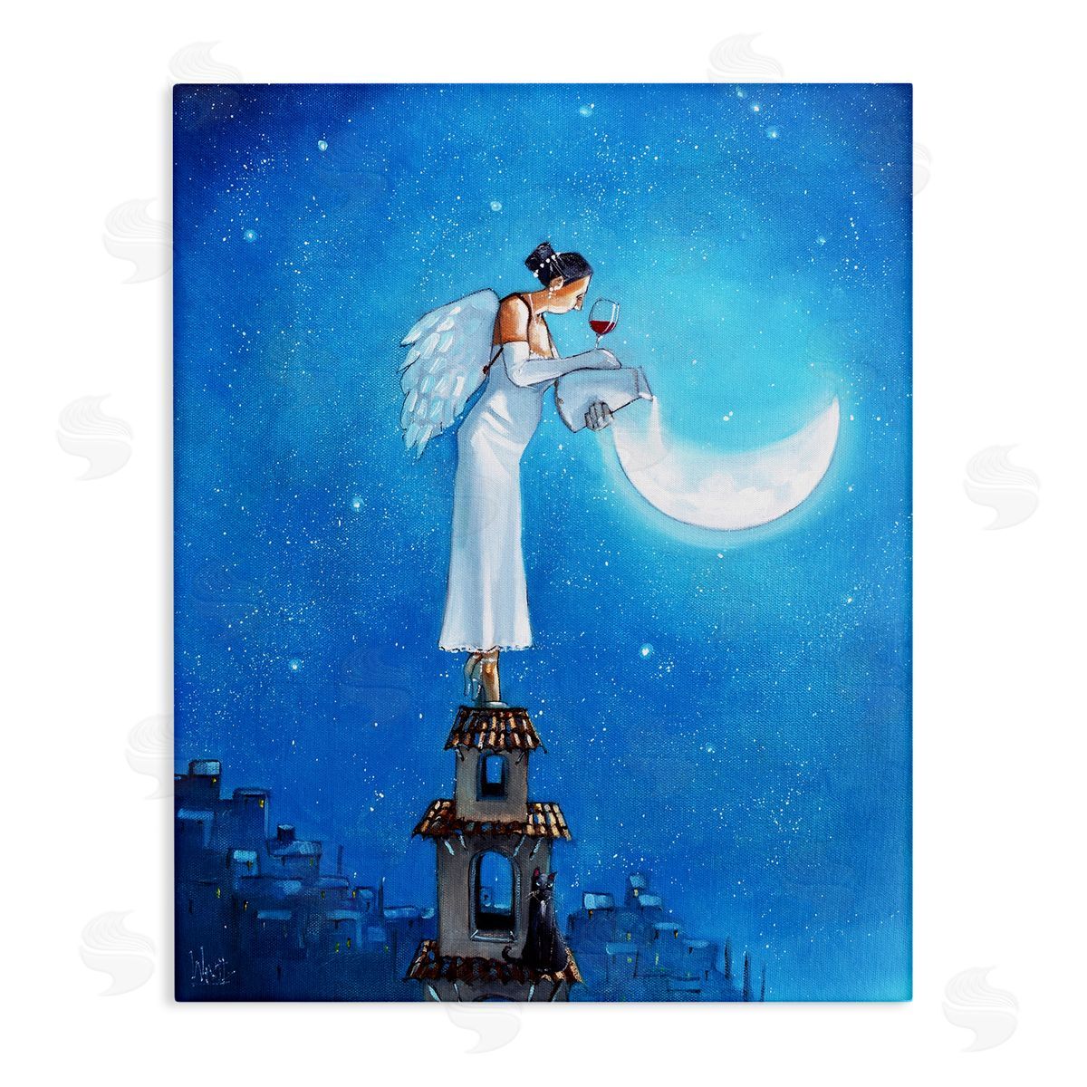Ronald West Angel Pouring Moon Cityscape