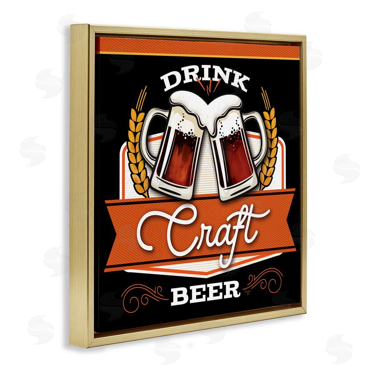 Mollie B. Drink Craft Beer Vintage Phrase Gold Floating Frame Canvas Wall Art Print