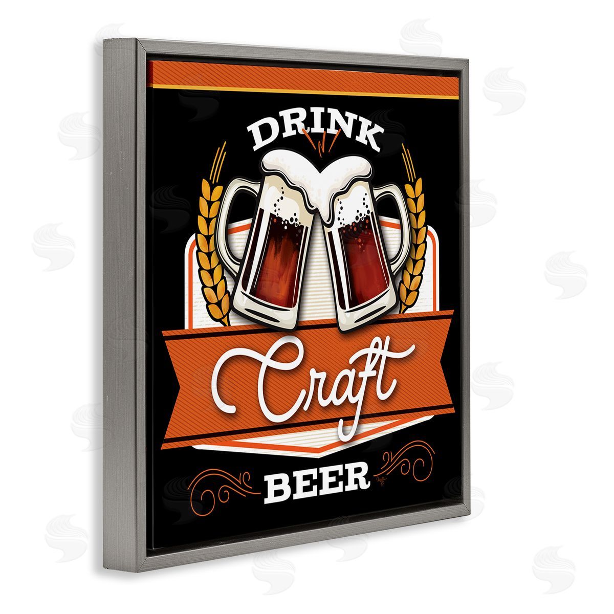 Mollie B. Drink Craft Beer Vintage Phrase Gray Floating Frame Canvas Wall Art Print