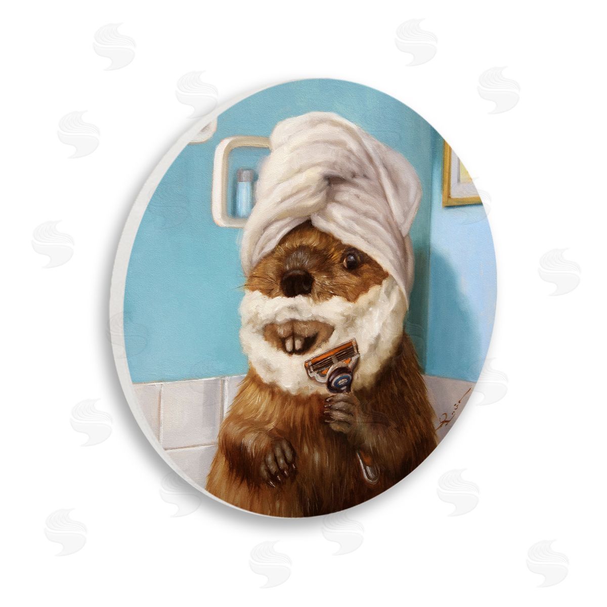 Lucia Heffernan Shaving Beaver Bathroom Animal Wooden Wall Plaque Art Print