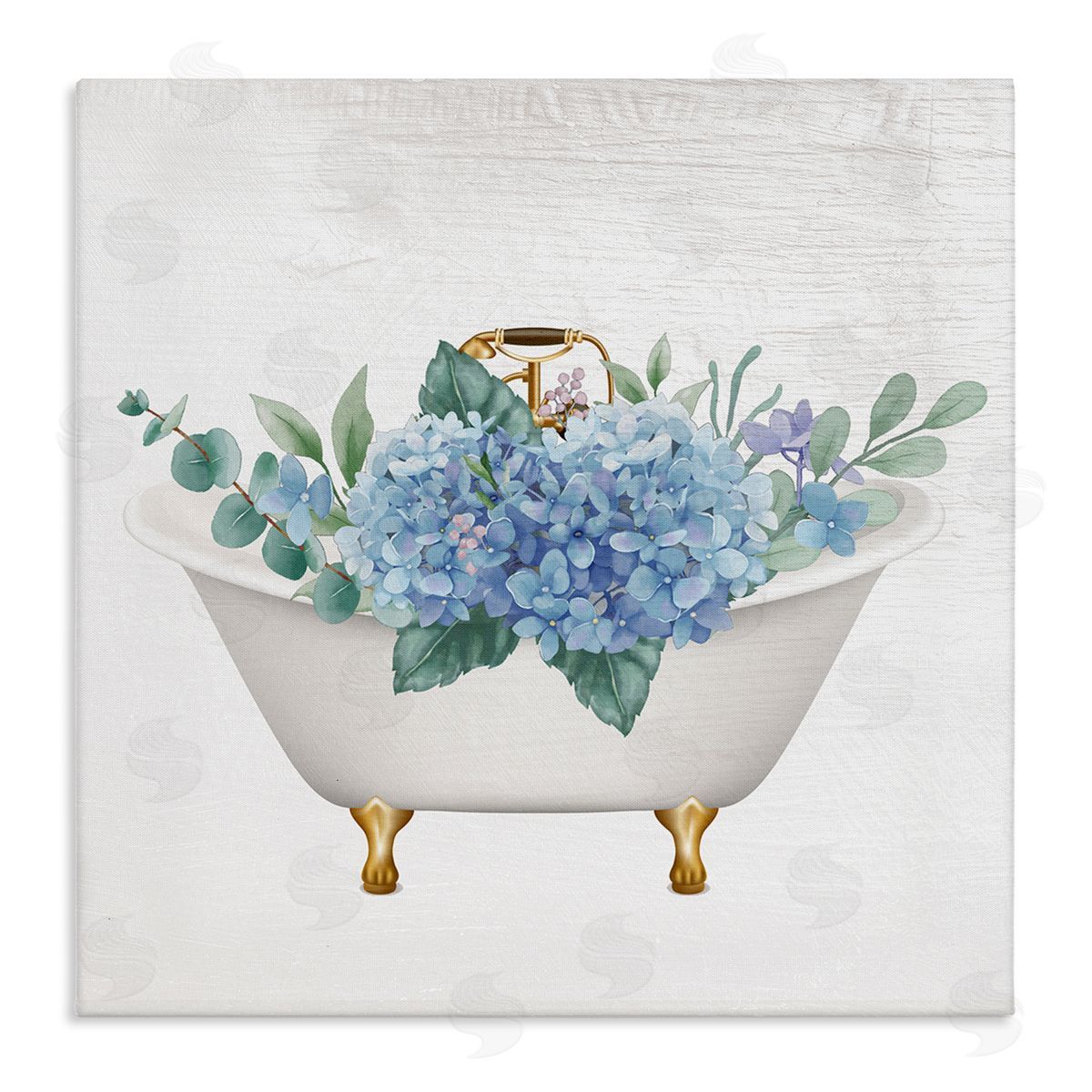 Chic Bathtub with Hydrangea Blossoms Canvas Wall Art, Home Decor by Stupell Studio