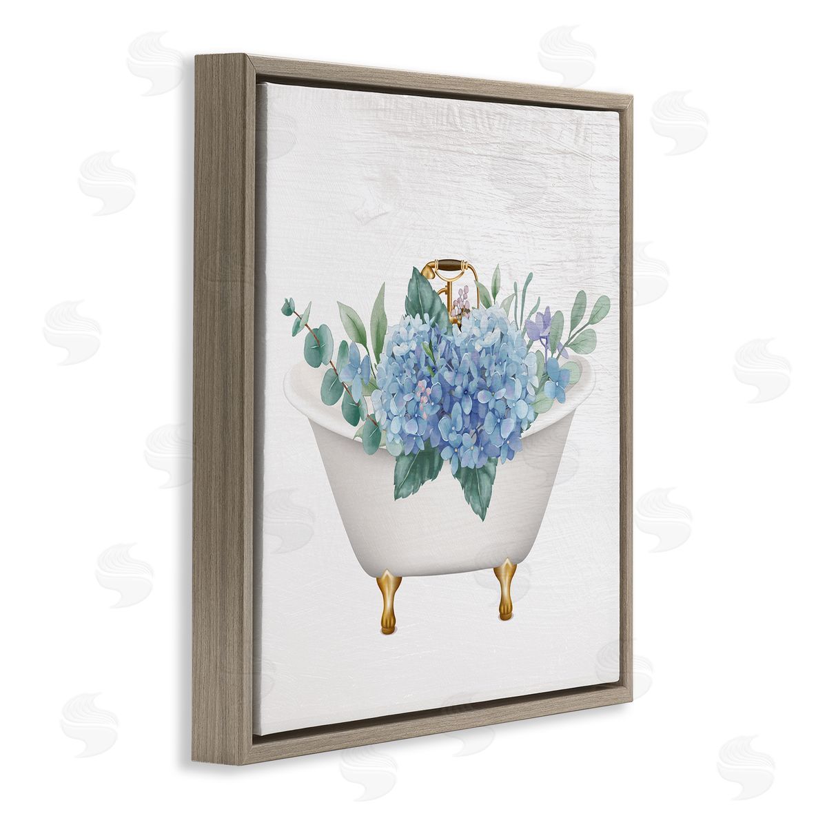 Chic Bathtub with Hydrangea Blossoms Brown Floating Frame Canvas Wall Art, Home Decor by Stupell Studio
