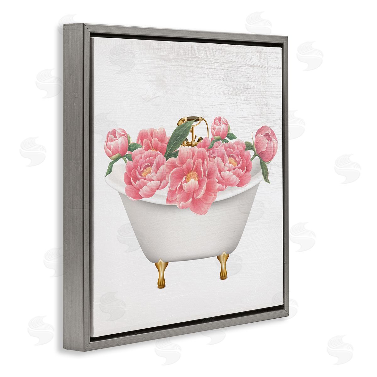 Stupell Studio Budding Peony Vintage Tub Gray Floating Frame Canvas Wall Art Print