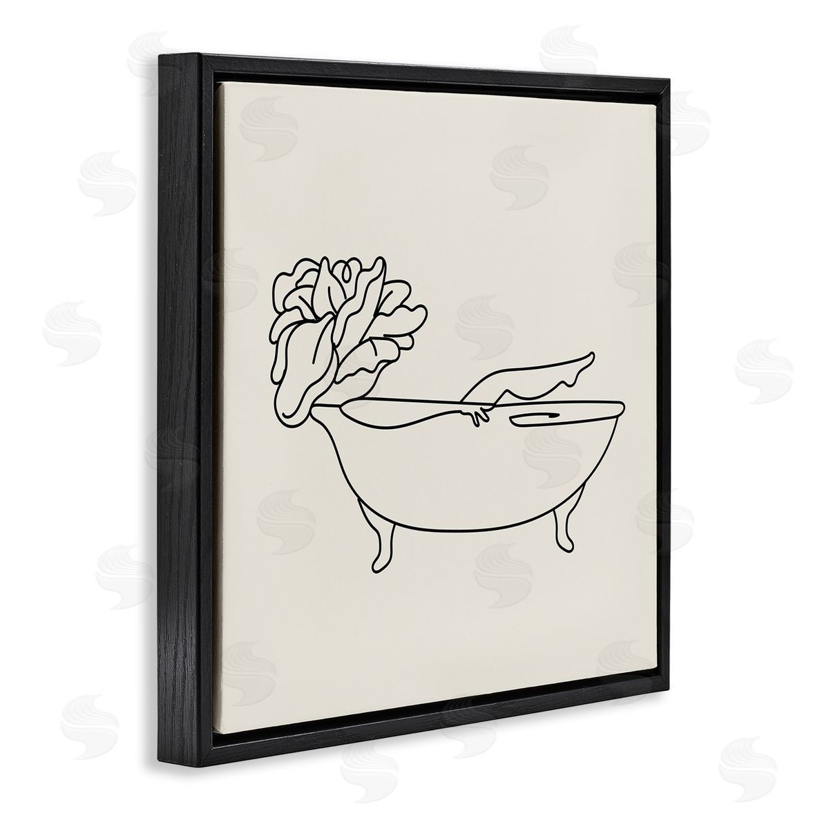 Stupell Studio Floral Person Bathing Line Doodle Black Floating Frame Canvas Wall Art Print