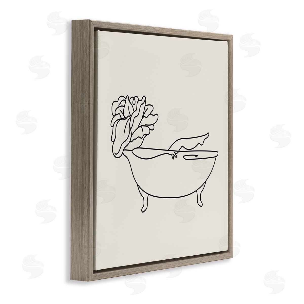 Stupell Studio Floral Person Bathing Line Doodle Brown Floating Frame Canvas Wall Art Print