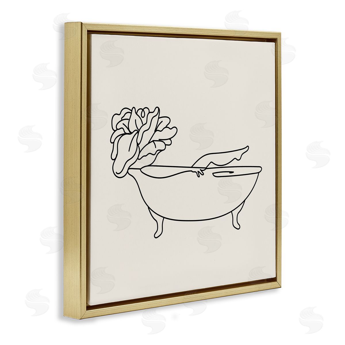 Stupell Studio Floral Person Bathing Line Doodle Gold Floating Frame Canvas Wall Art Print