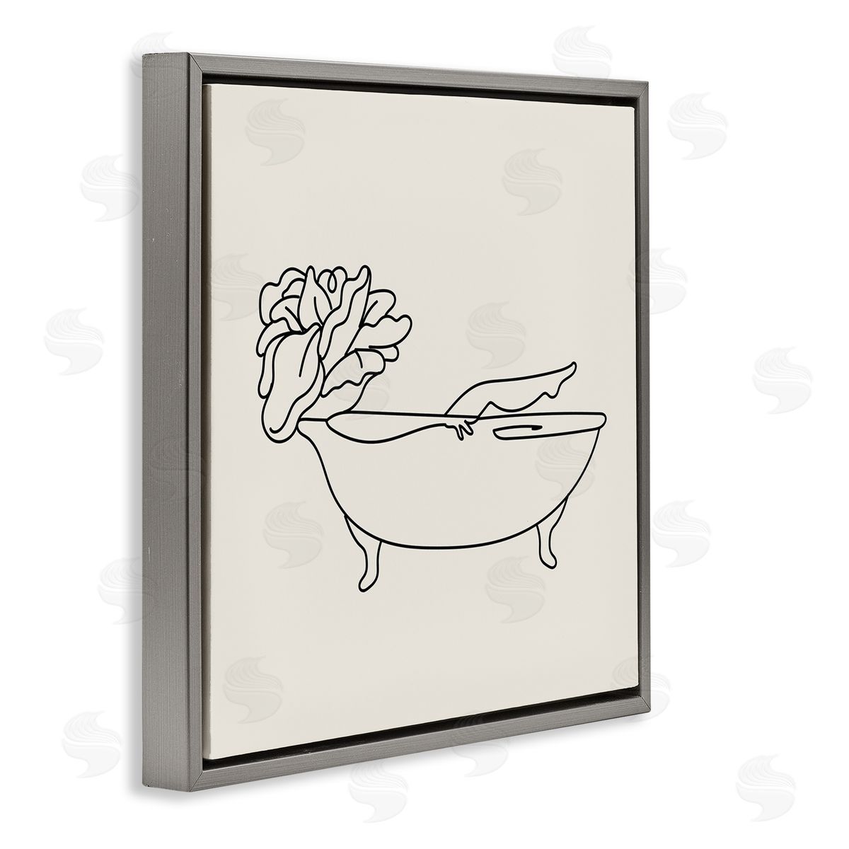 Stupell Studio Floral Person Bathing Line Doodle Gray Floating Frame Canvas Wall Art Print