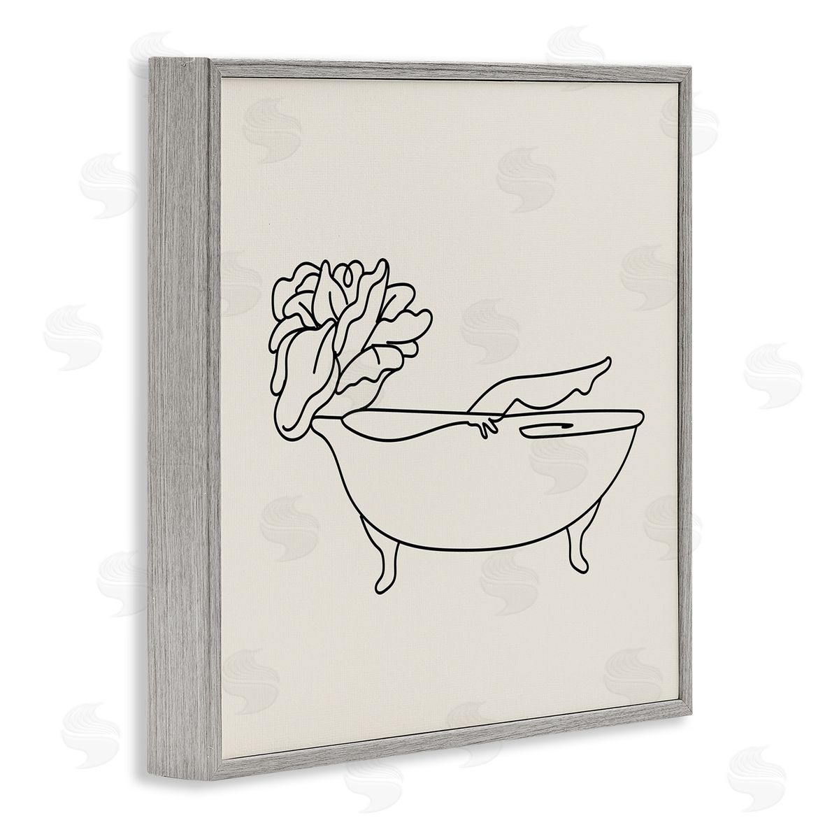 Stupell Studio Floral Person Bathing Line Doodle Gray Framed Glicee Wall Art Print