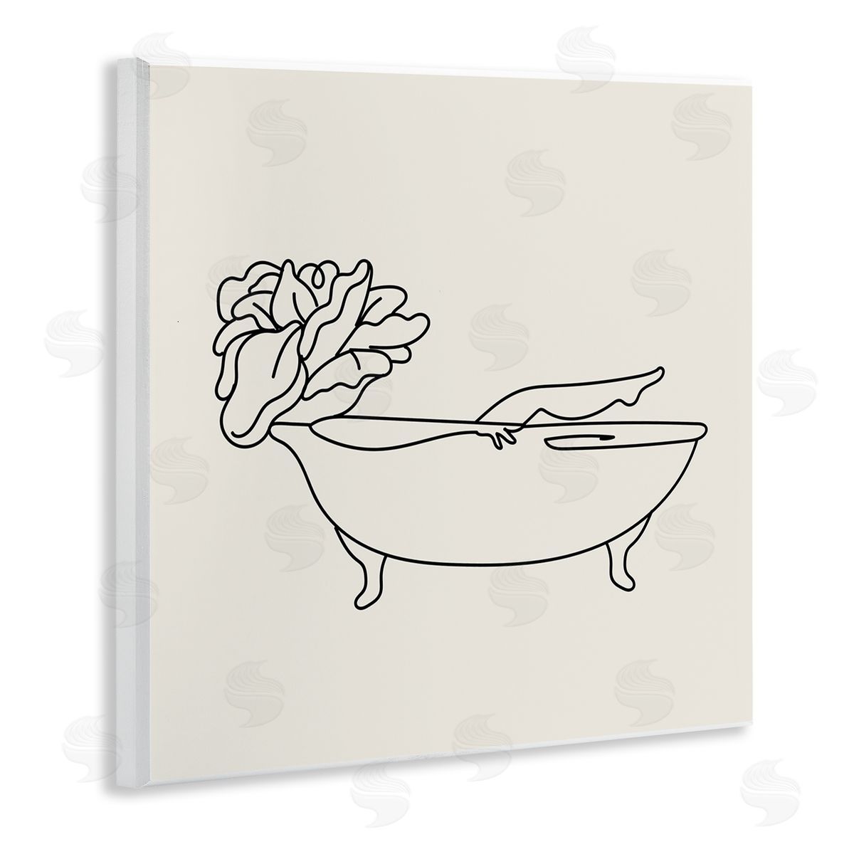 Stupell Studio Floral Person Bathing Line Doodle Wooden Wall Plaque Art Print