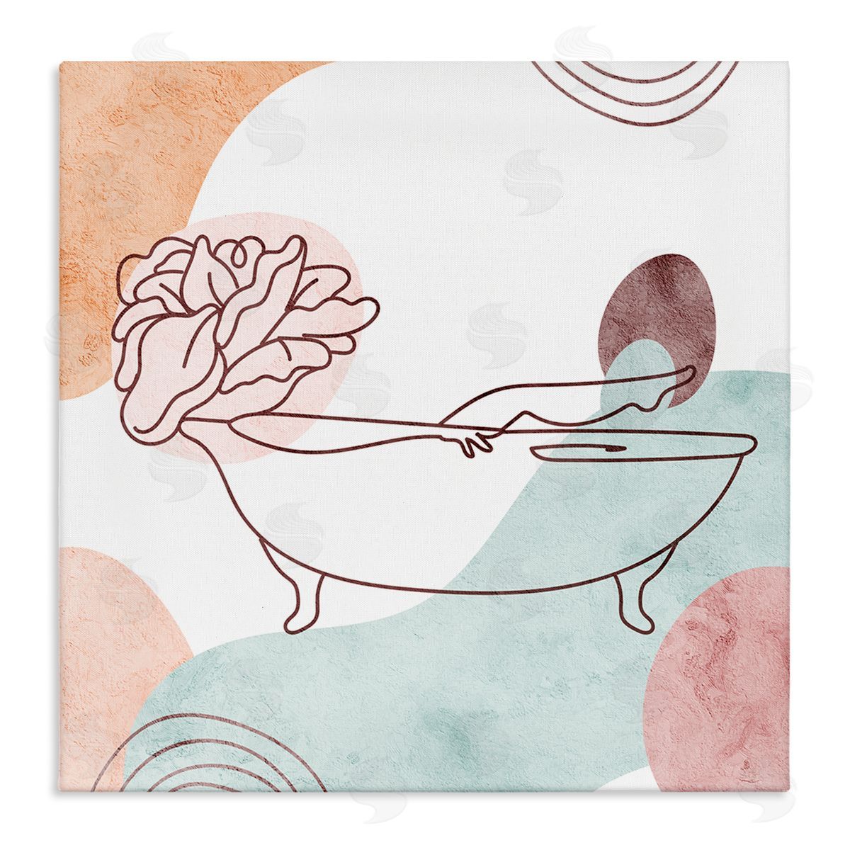Stupell Studio Pastel Geometric Bathtub Flower Stretched Canvas Wall Art Print
