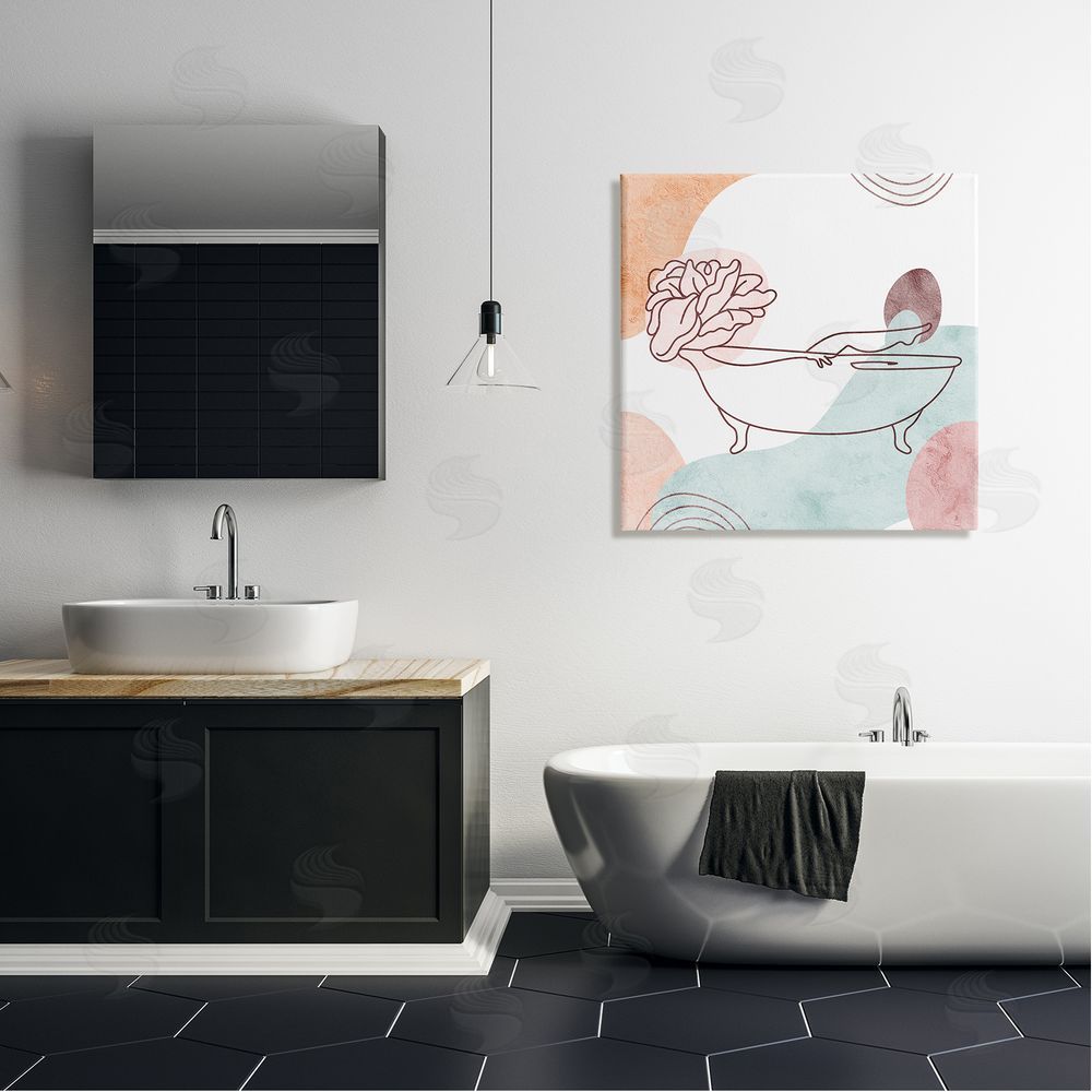 Stupell Studio Pastel Geometric Bathtub Flower Canvas Wall Art in Room