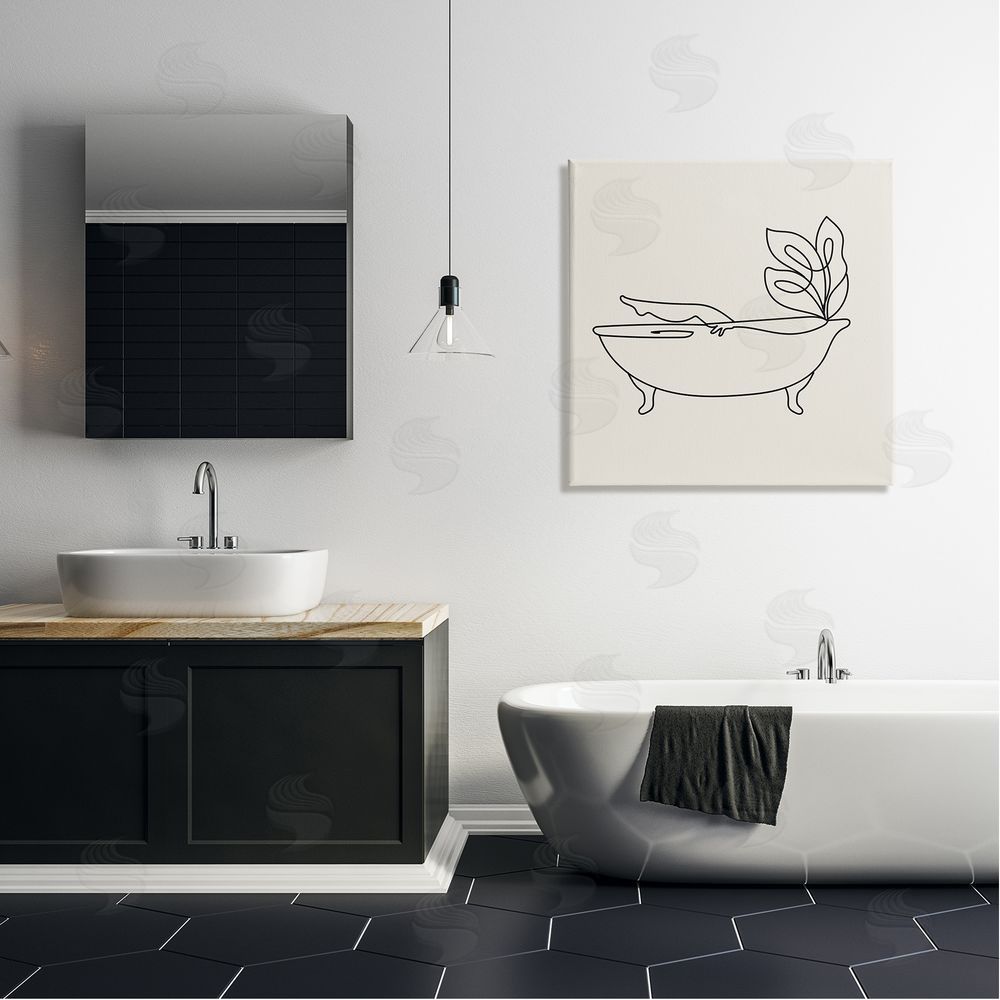 Stupell Studio Line Doodle Bath Botanical Canvas Wall Art in Room