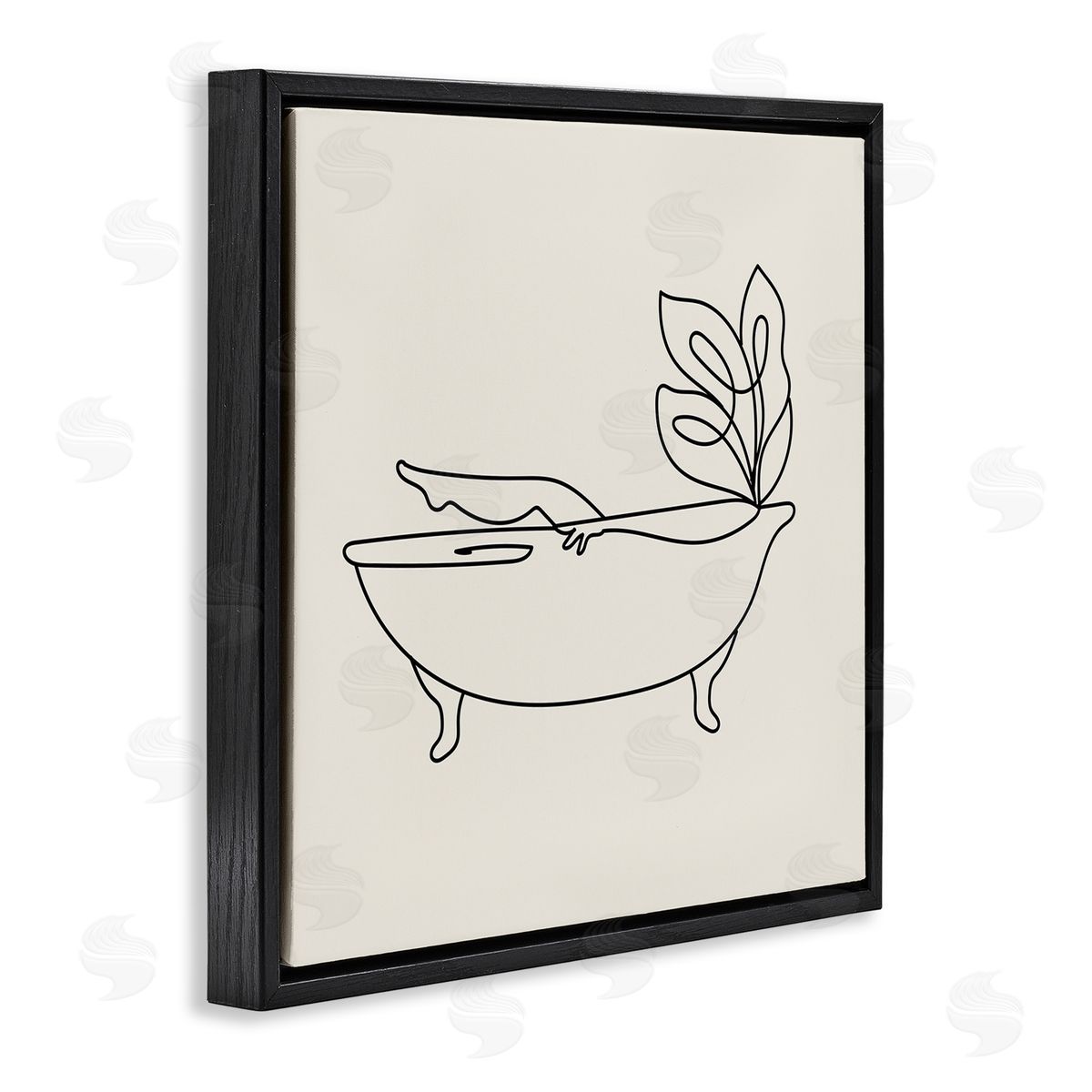 Stupell Studio Line Doodle Bath Botanical Black Floating Frame Canvas Wall Art Print