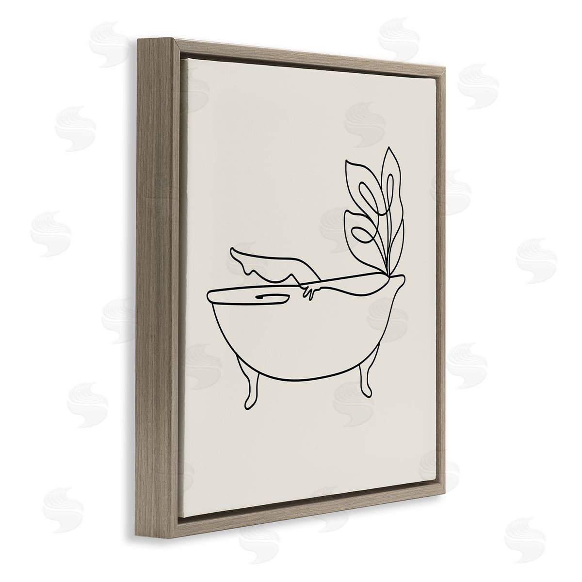 Stupell Studio Line Doodle Bath Botanical Brown Floating Frame Canvas Wall Art Print