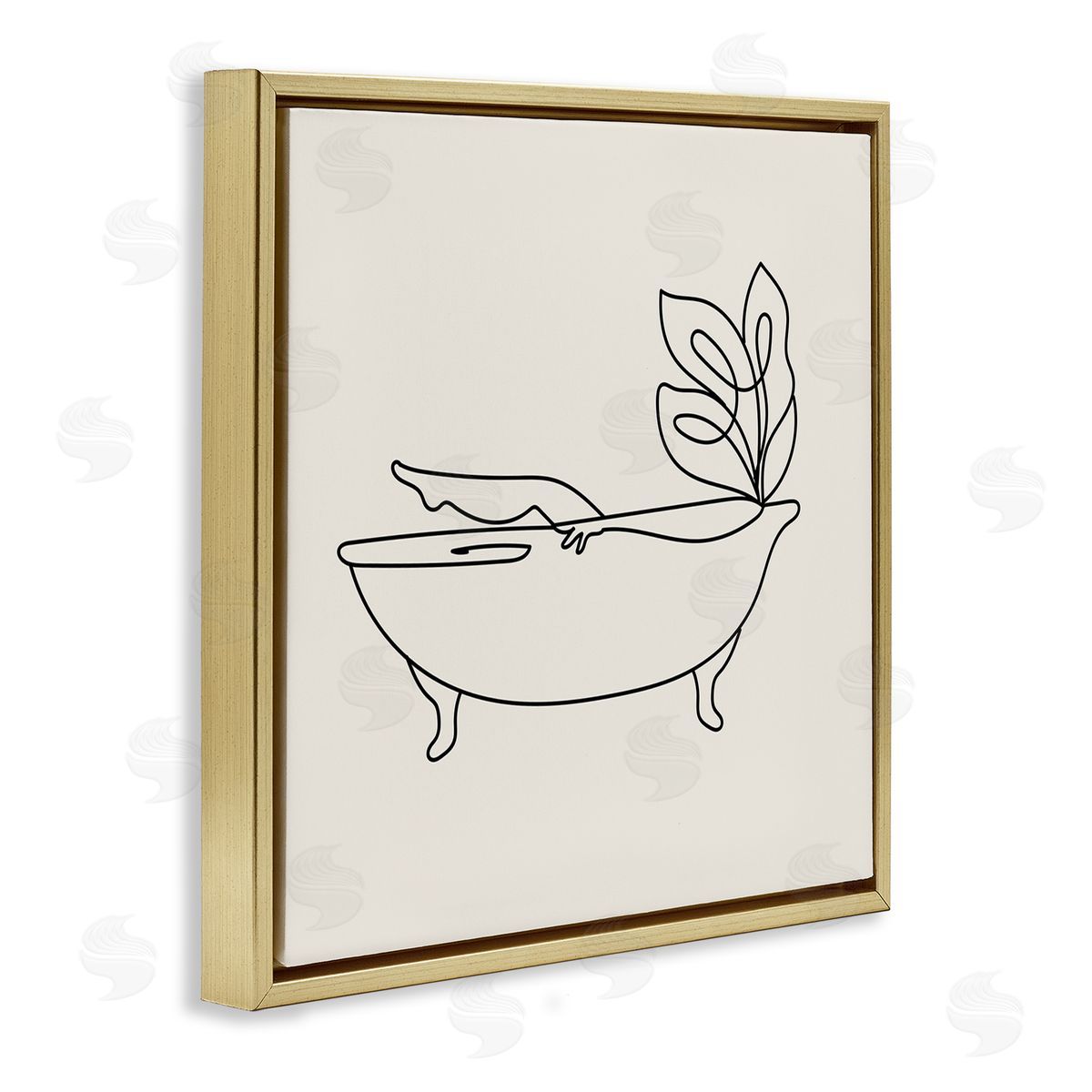 Stupell Studio Line Doodle Bath Botanical Gold Floating Frame Canvas Wall Art Print