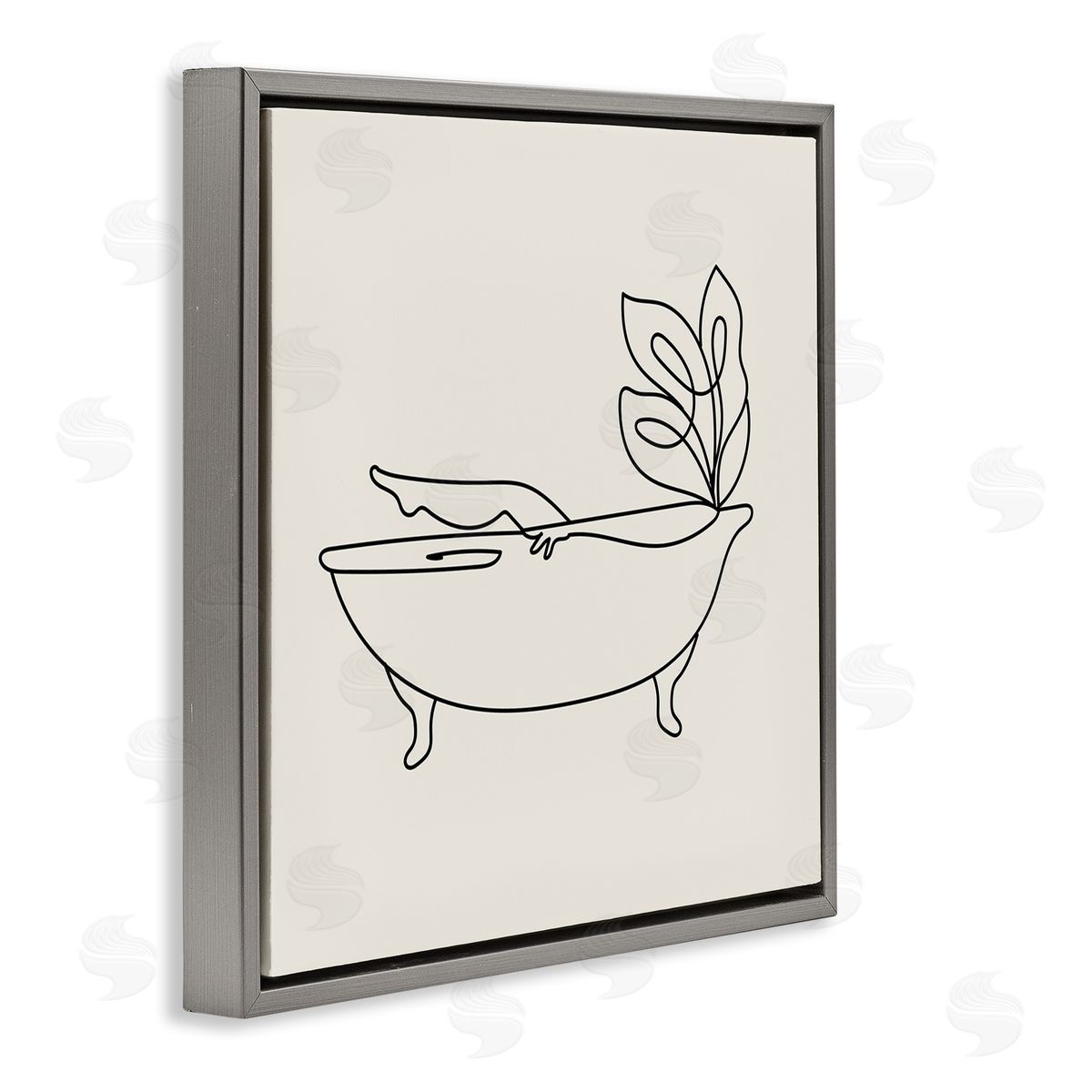 Stupell Studio Line Doodle Bath Botanical Gray Floating Frame Canvas Wall Art Print