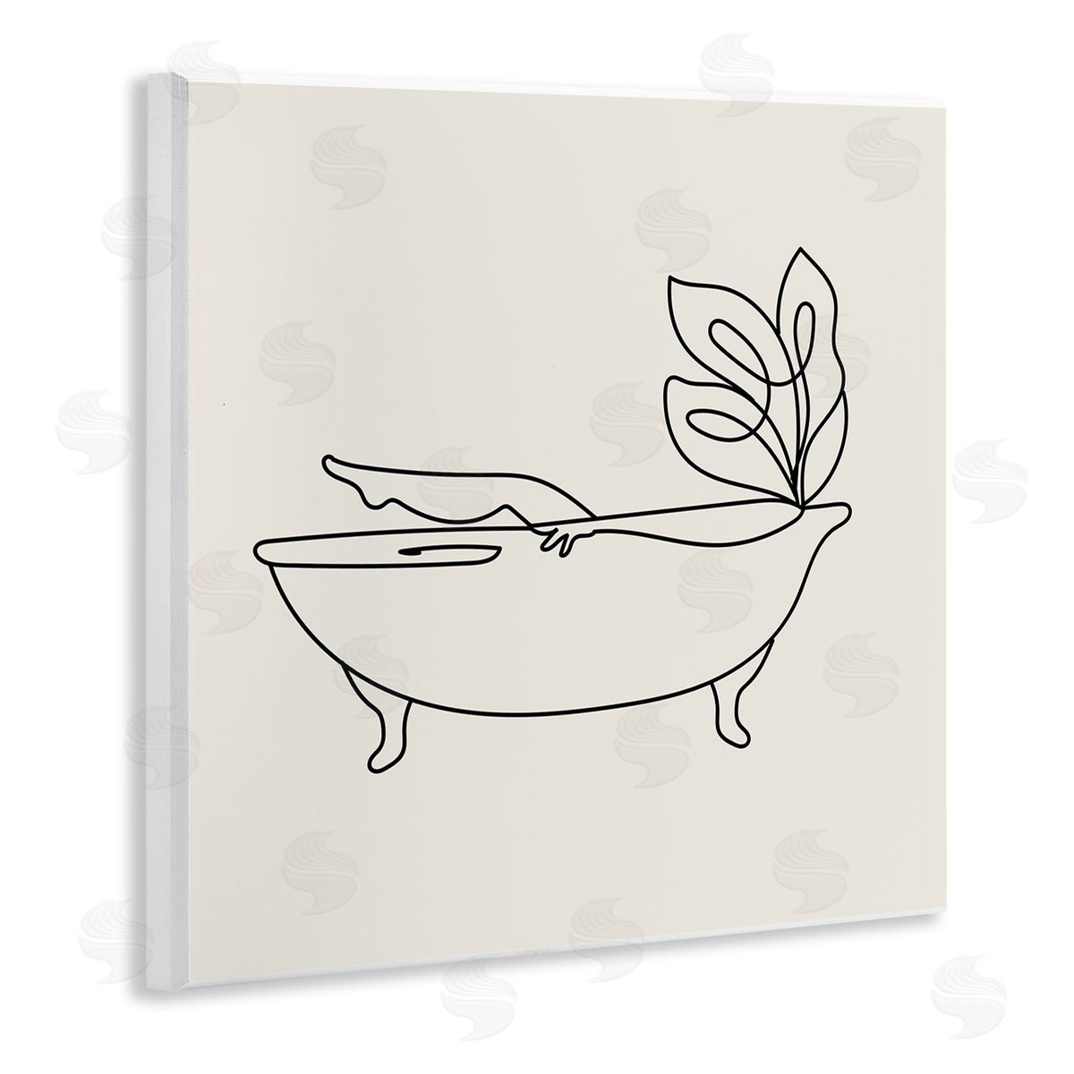 Stupell Studio Line Doodle Bath Botanical Wooden Wall Plaque Art Print